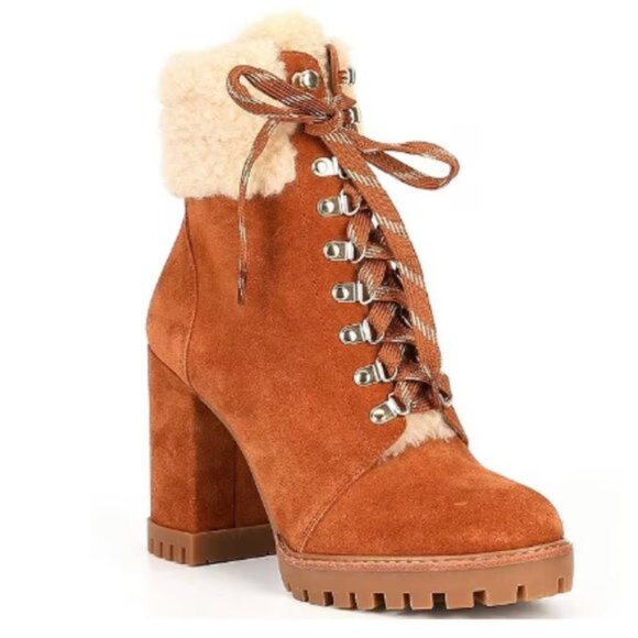 Gianni Bini Sight See Suede Shearling Lug Sole Hiker Platform Booties - Picture 1 of 10